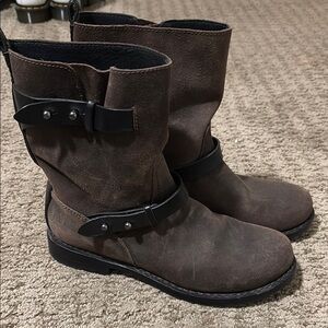 Rag and Bone Brown Motorcycle Boots with Suede Upper and Thick Sole